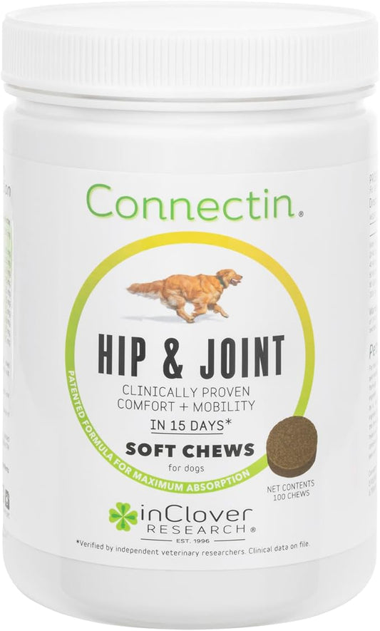 InClover Connectin Hip and Joint Supplement for Dogs. Combines Glucosamine, Chondroitin and Hyaluronic Acid with Herbs for Comfort and Mobility