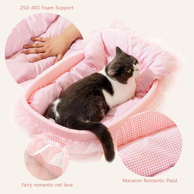 pawstrip Pink Dog Bed Washable Princess Cat Couch Soft Plush Pet Sofa Nest Mat Anti-slip Puppy Cave Beds Cute Cozy Kitten Doggy Kennel Cushion Small Medium Dogs Cats Sleeping Pad (Light pink, L)