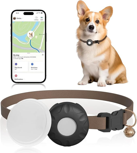 GPS Dog Trackers (Tag Included), Pet Tracker for Dogs, Waterproof Tracker Dog Collar with Adjustable Buckle, No Monthly Fee Lightweight Tag Tracker (iOS Only) for Dogs, Cats, Pets, Support Find My App