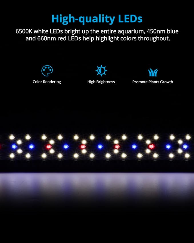NICREW SkyLED Plus Aquarium Plant Light, Freshwater Fish Tank Light with Ramp Up and Dim Down, Spectrum Adjustable and Lighting Schedule Programmable with Controller, 36-48 Inches, 36 Watts