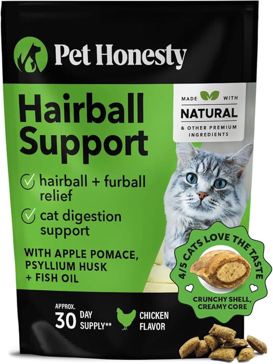 Pet Honesty Cat Hairball Support Chews, Hairball Remedy Cat Treats, Cat Furball Treatment, Supports Skin & Coat, Digestion, Cat Vitamins & Supplements & Hairball Medicine, Chicken (30-Day Supply)