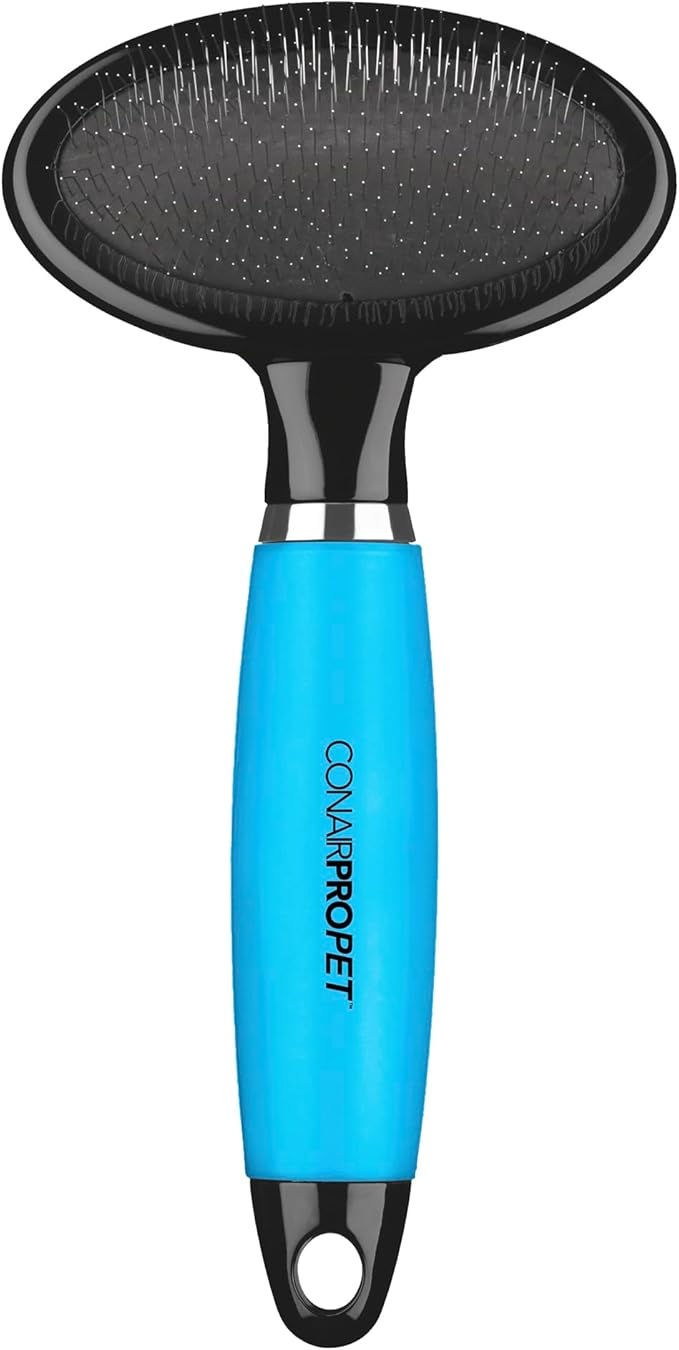 CONAIRPRO dog & cat Slicker Brush, Cat Brush for Shedding, Removes Tangles, Mats & Loose Hair, Firm Metal Pins for Effective Brushing, Memory Gel Grip Handle