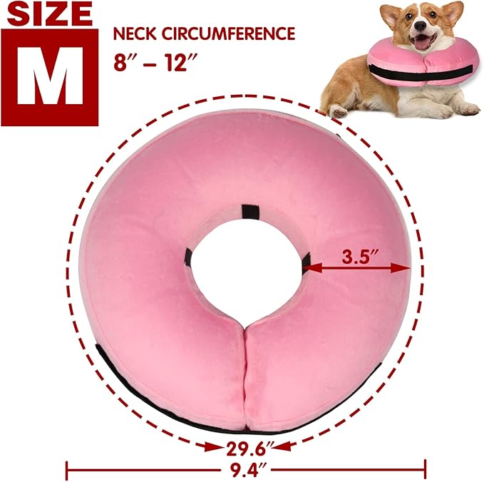 Inflatable Dog Collar-Soft Protective Cone for Dogs After Surgery,Dog Donut Collar Suitable for Dogs and Cats,Dog Cone Collar to Prevent Pets from Touching Stitches,Wounds and Rashes(Pink,M)