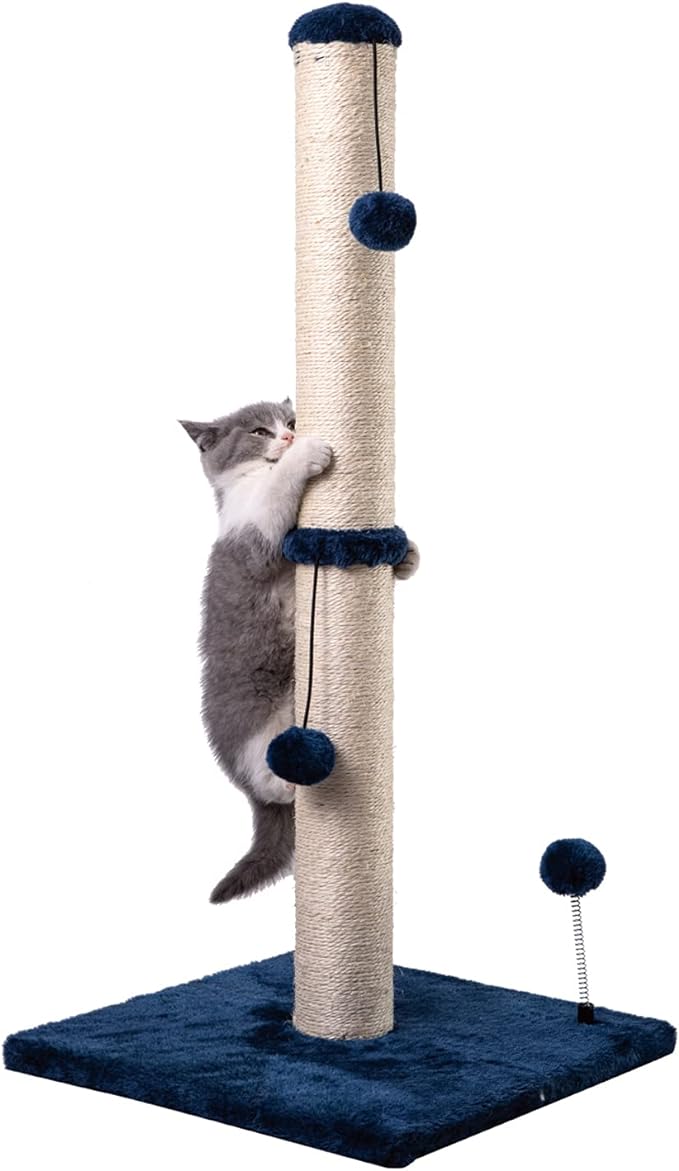 34“ Tall Cat Scratching Post Premium Basics Kitten Scratcher Sisal Scratch Posts Trees with Hanging Ball for Indoor Cats (34 inches for Adult Cats, Navy)