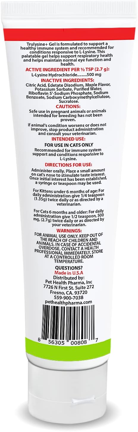 Trulysine Viralysine L-Lysine Gel Supplement for Cats, 5oz - Cats & Kittens of All Ages - Immune Health - Sneezing, Runny Nose, Squinting, Watery Eyes - Maple Flavor (142 Grams (500mg / Serving))