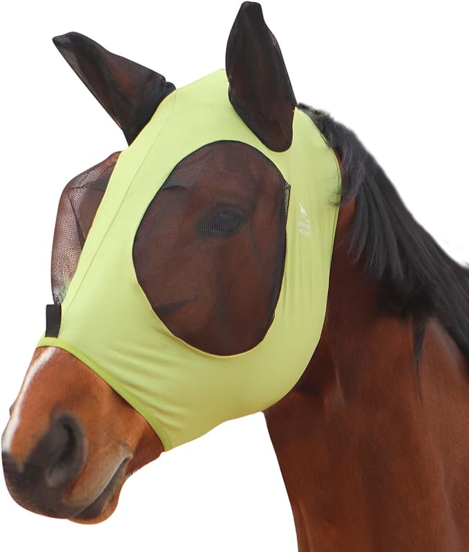 Harrison Howard Super Comfort Stretchy Fly Mask Large Eye Space with UV Protection Soft on Skin with Breathability Light Olive Large