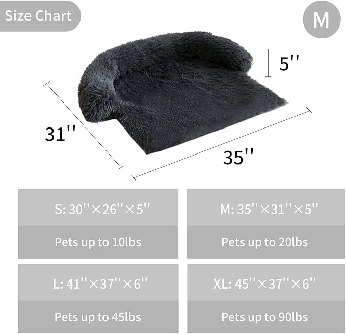 Dog Couch Bed Medium Calming Dog Bed Dog Sofa Couch Beds for Medium Dogs and Cats Fluffy Plush Dog Mats for Furniture Protector with Washable Cover (35x31x5, Gray)