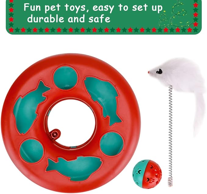 Cat Toys, Cat Toys for Indoor Cats,Interactive Kitten Toys Roller Tracks with Catnip Spring Pet Toy with Exercise Balls Teaser Mouse (red)