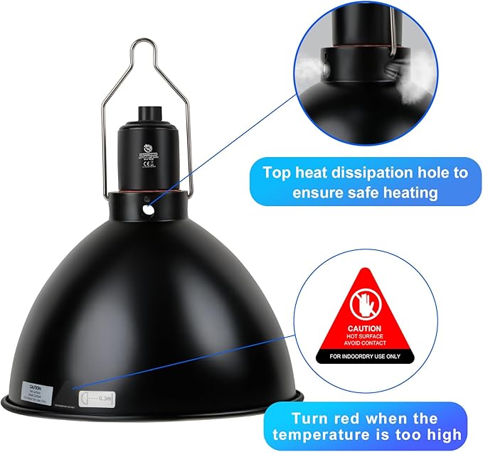 Reptile Light Fixture, 8.5 inch Optical Reflection Dome Heat Lamp Fixture, UVB Heat Basking Lamp Fixture for Amphibian Reptile Terrariums