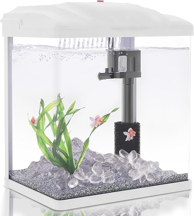 2 Gallon Betta Fish Tank, Small Fish Tank with Filter and Light, Self Cleaning HD Float Glass Tank 3 in 1 Aquarium, Desktop Fish Tank for Guppy, Shrimp, Goldfish (White)