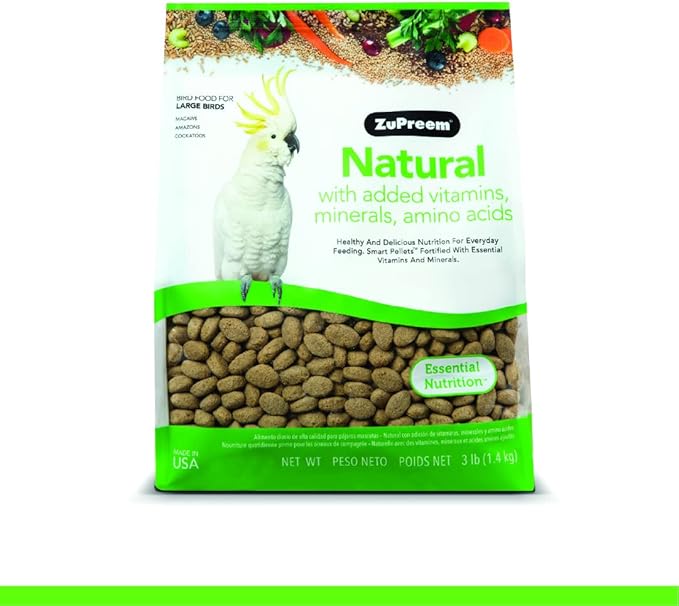 ZuPreem Natural Bird Food Pellets for Large Birds, 3 lb - Everyday Feeding Made in USA, Essential Vitamins, Minerals, Amino Acids for Amazons, Macaws, Cockatoos