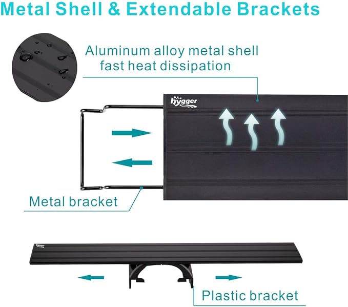 hygger 16W Full Spectrum Aquarium Light with Aluminum Alloy Shell Extendable Brackets, White Blue Red LEDs, External Controller, for Freshwater Fish Tank (24-30 inch)