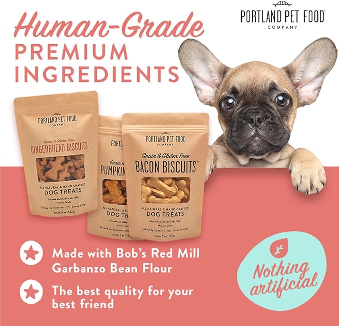 Portland Pet Food Company Bacon Healthy Dog Treats - Grain-Free, Human-Grade, Bacon Treats for Dogs - All Natural Dog Training Treats & Biscuits Made in The USA Only 3-Pack (5 oz)