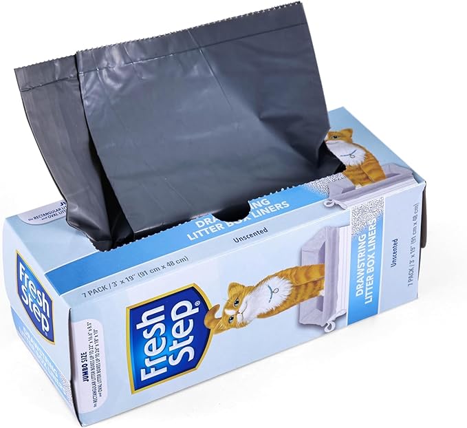 Fresh Step Drawstring Large Litter Box Liners | Heavy Duty Liners for Cat Litter Box | Scented & Unscented Available | Quick & Easy Cleanup, Unscented, Jumbo, 28 Count, 4 Pack