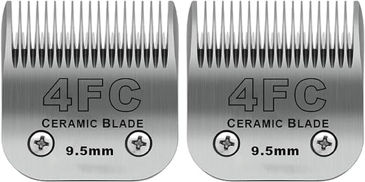 2 Pack Detachable Pet Dog Clipper Blades, Compatible with Andis Size 4FC Cut Length 3/8"(9.5mm), Most Oster A5,Wahl KM Series Clippers,Made of Ceramic Blade & Stainless Steel Blade