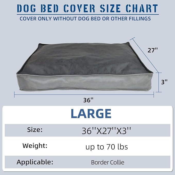 Dog Bed Cover, Comfortable and Quiet Dog Bed Covers for Pet Mat Bed,Washable Removable Cover，Faux Leather Pet Nest, 36" L x 27" W x 3" H ，Cover Only