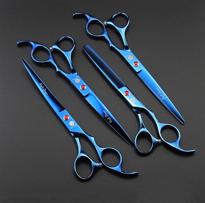 Purple Dragon Professional 7.0 inch 4PCS Pet Grooming Scissors Kit Japan Premium Steel Straight & Curved & Thinning Blade Dog Hair Cutting Shears Set with Case