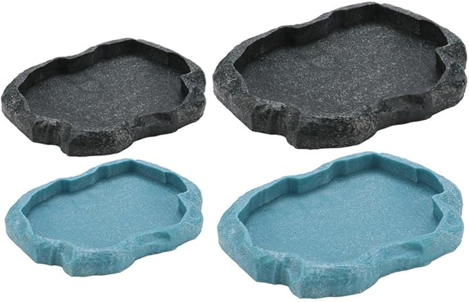 Reptile Water Dish, Resin Rock Reptile Food and Water Feeder Pet Terrarium Dish Plate Bowl Water Bowl Imitating Rock for Tortoise Lizard Iguana(M 1)