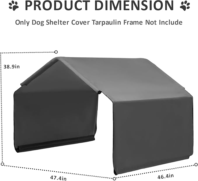 4'x4'x3' Outdoor Dog Sun Shade Shelter Deep Grey Tent Tarpaulin, Not Included Metal Frame, Only Canopy Cover Roof