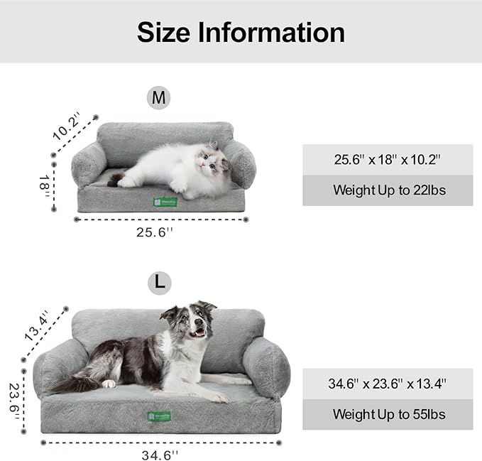 MEWOOFUN 34.6" Orthopedic Dog Bed Sofa for Small Medium Dogs, Egg- Foam Dog Couch with Removable Washable Cover and Non-Slip Bottom (Large, Grey)