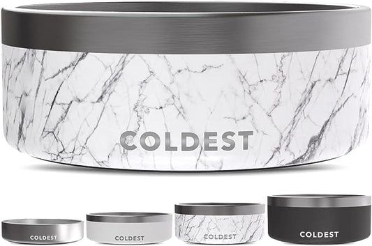 Coldest Dog Bowl - Anti Rust Metal & Non Slip Dog Bowls Large, Spill Proof Heavy Duty 3 Layers Insulated Dog Bowl - Food and Water Bowl for Dogs, Cats & Pets, Dishwasher Safe (64 oz, Carrara Marble)