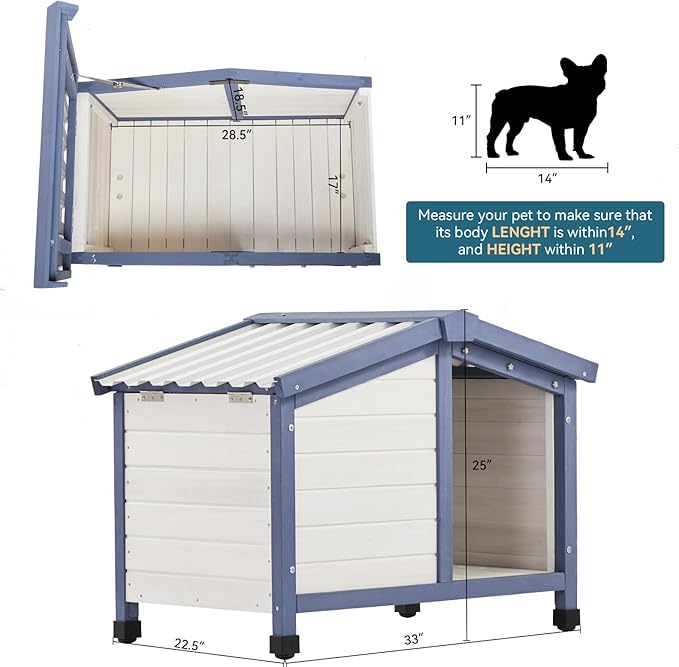 Petsfit Small Dog House, 33" L x 22.5" W x 25.2" H Waterproof PVC Roof Dog House for Small Dogs,Small Dog House with Adjustable Foot Mat and Door Flap, White