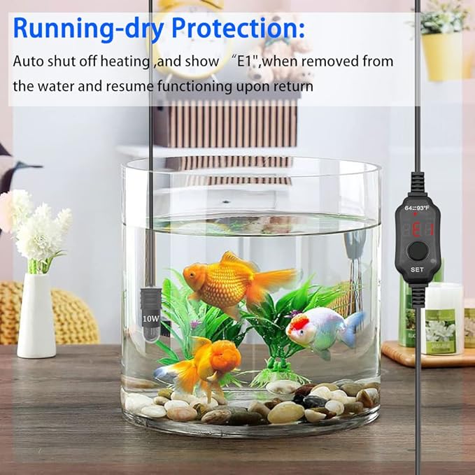 Adjustable Mini Aquarium Heater 0.5/1/2/3 Gallon Submersible Small Fish Tank Heater 10W/20W/30W Digital Display Thermostat External Temperature Controller