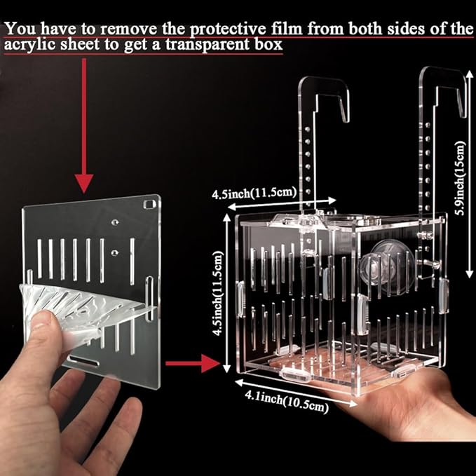 Acrylic Fish Breeding Box Fish Isolation Box Aquarium Divider Hatchery Incubator Breeder Box for Fish Tank Small Fish Shrimp Clownfish (4.5x4.5x4.1inch)