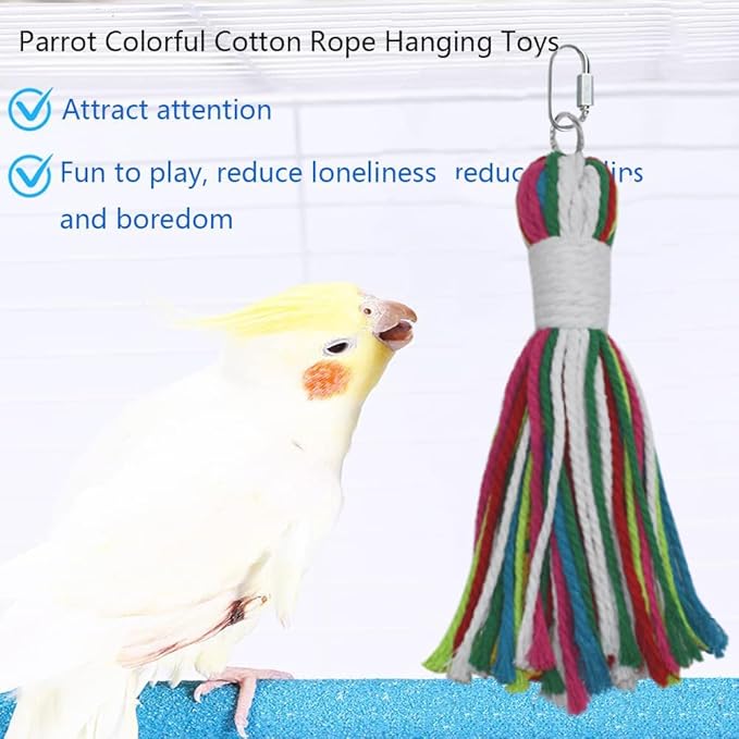 ASOCEA Pet Bird Parrot Colorful Cotton Rope Bite Chew Cage Hanging Toys for Cockatiels Macaws Parrots Small Medium Large Birds