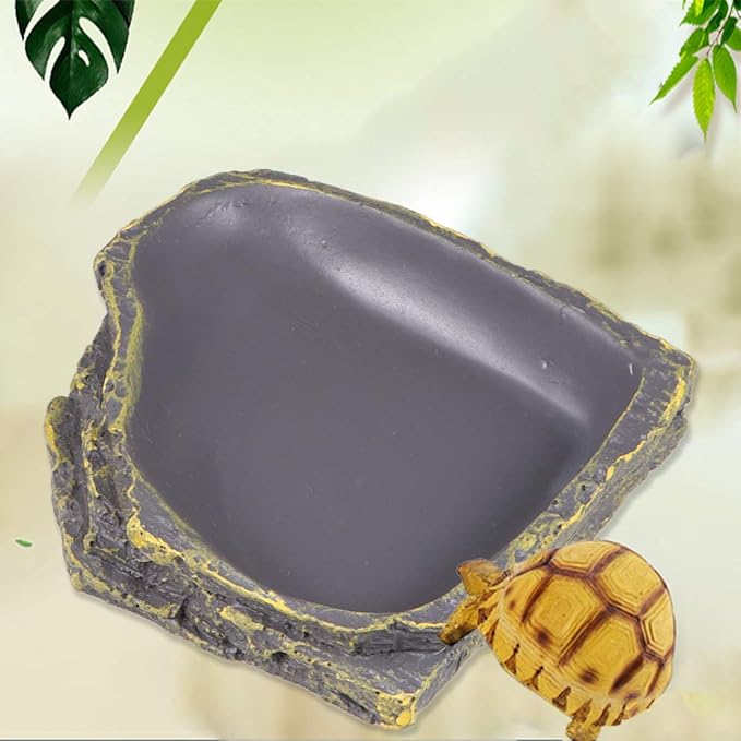 POPETPOP Reptile Water Dish Reptile Water Bowl - Lizard Turtle Feeder Feeding Bowl - Brown Thicken Rock Reptile Food Water Storage Basin Food Dish Gecko Terrarium