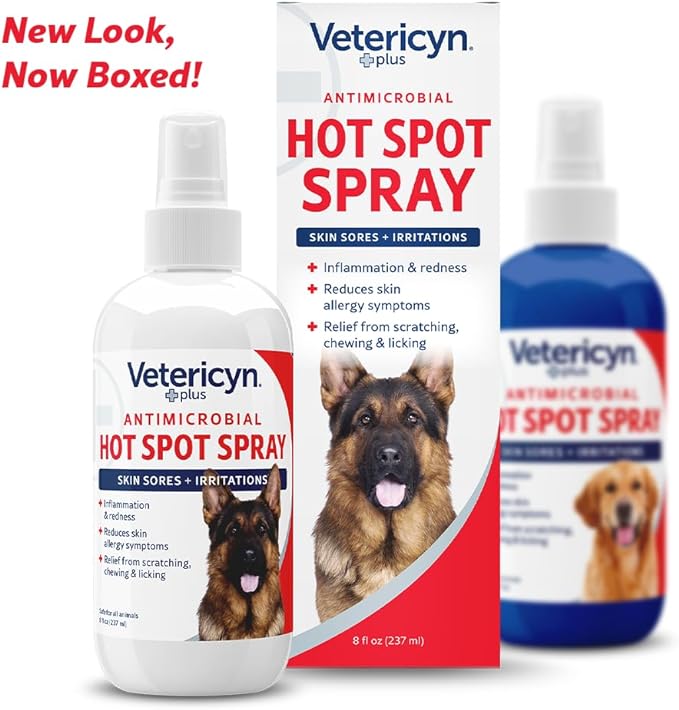 Vetericyn Plus Hot Spot Spray for Dogs Skin Sores and Irritations | Itch Relief for Dogs and Prevents Chewing and Licking at Skin, Safe for All Animals. 8 Ounces