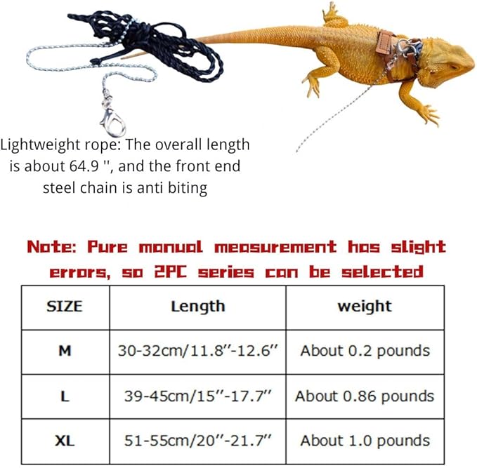 Bearded Dragon Harness and Leash Adjustable(M,L,XL) - Soft Leather Reptile Lizard Leash Accessories for Bearded Dragon, Lizard and Other Small Pets (2PC(L/XL))