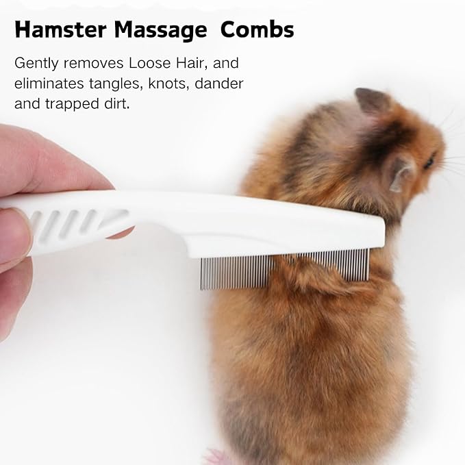 2 Pack Hamster Brush - Small Pet Hair Comb Stainless Steel Rounded Teeth Massage Comb for Hamster Chinchilla Ferret Guinea Pig Rabbit Small Animal Grooming Tool Cleaning Supplies (2 Pack,White)