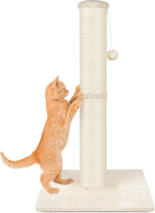 Cat Scratching Post 34 inch Mid, Nature Sisal Cat Scratch Post for Indoor Cats, Large Cat Scratcher Protect Your Furniture, for All Breeds, White