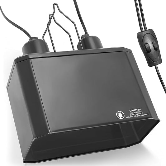 Reptile Dual Light Fixture 2 in 1 Deep Dome Lamp Hood, Reptile Heat Lighting Lamp Fixture with Individual On/Off for Reptile Glass Terrariums suitable UVB UVA Bulb (S)