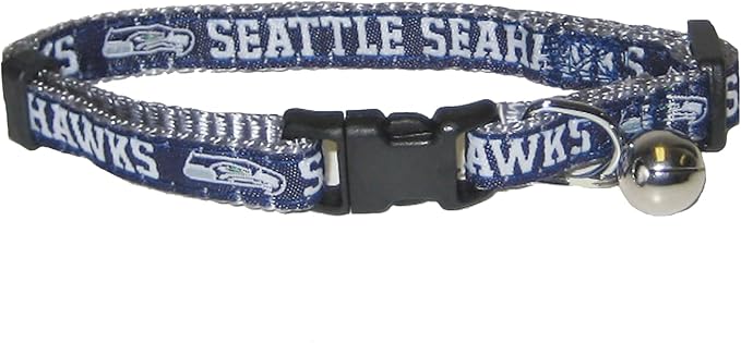 NFL CAT Collar Seattle Seahawks Satin Cat Collar Football Team Collar for Dogs & Cats. A Shiny & Colorful Cat Collar with Ringing Bell Pendant