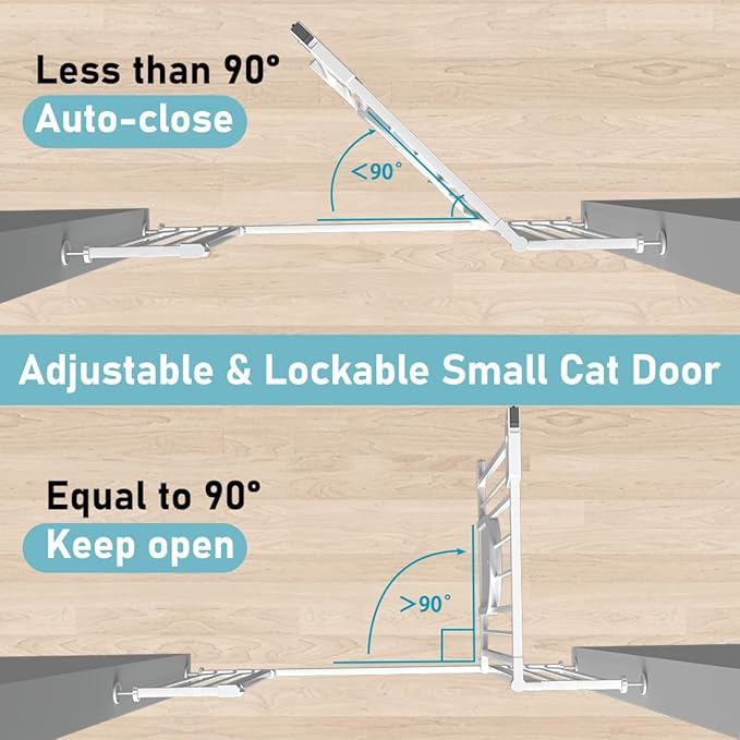 Baby Gate with Cat Door,29.5"-62" Extra Wide Pet Gates with Door Walk Thru, Auto Close Child Safety Gate for Doorways Stairs, Pressure Mounted Metal Dog Gate with Pet Door Adjustable, White