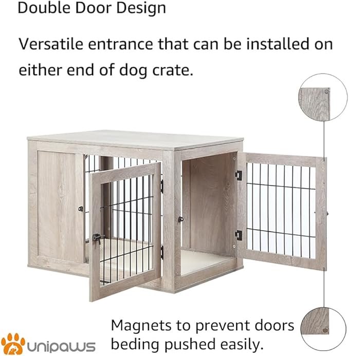 unipaws Furniture Style Dog Crate for Medium Dogs, Indoor Aesthetic Puppy Kennel with Door, Modern Decorative Wood Wire Pet House Dog Cage, Pretty Cute End Side Table Nightstand, Weathered Grey