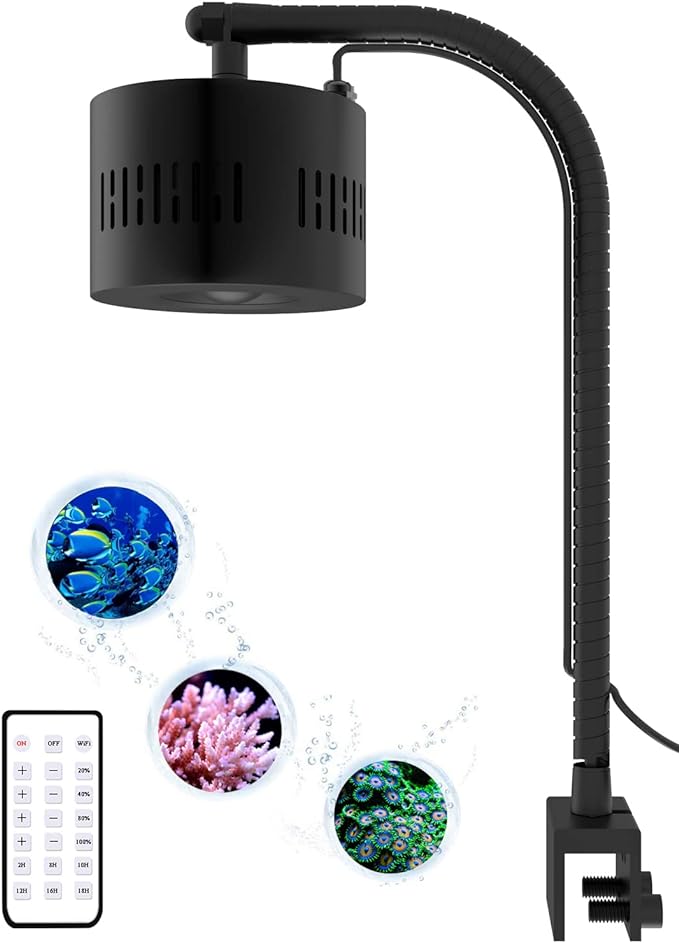 Lominie Aquarium LED Light, Reef Coral Light Full Spectrum Saltwater Aquarium Light with Remote Control Gooseneck for 10 Gallon Fish Tank