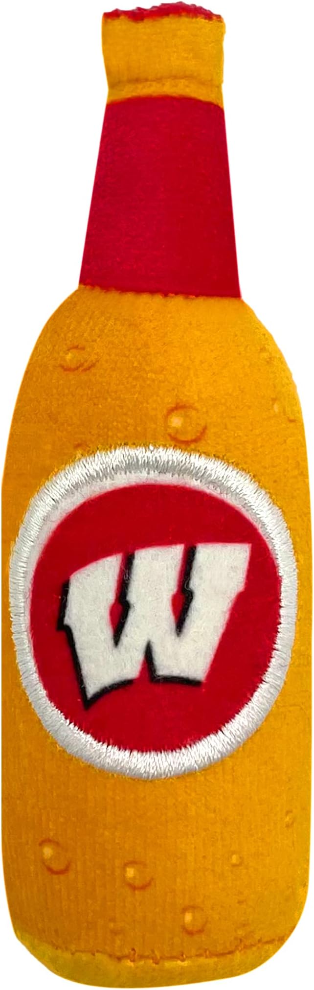 BEST PLUSH CAT TOY - NCAA WISCONSIN BADGERS Complete Set of 3 piece Cat Toys filled with Fresh Catnip. Includes: 1 Helmet Cat Toy, 1 Football Cat Toy with Feathers & 1 Beer Bottle. Beautiful Team LOGO