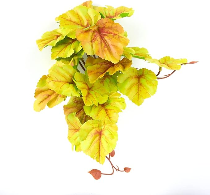 Reptile Plants for Terrarium, Amphibian Habitat Decor Artificial Hanging Plants with Suction Cup - Fake Heuchera Micrantha Yellow