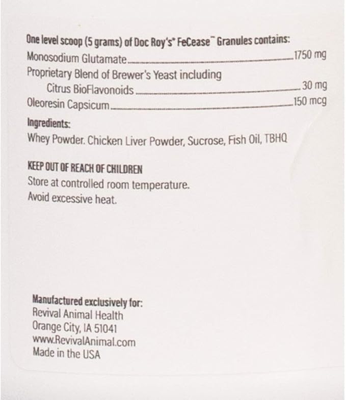 Revival Animal Health Doc Roy's FeCease- Stool Eating Deterrent- for Dogs & Cats- 300gm Granules