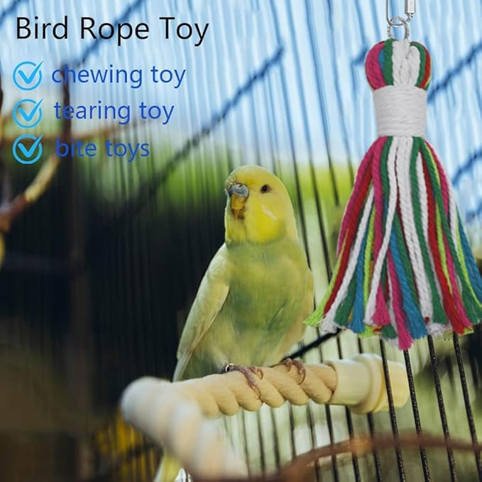 ASOCEA Pet Bird Parrot Colorful Cotton Rope Bite Chew Cage Hanging Toys for Cockatiels Macaws Parrots Small Medium Large Birds