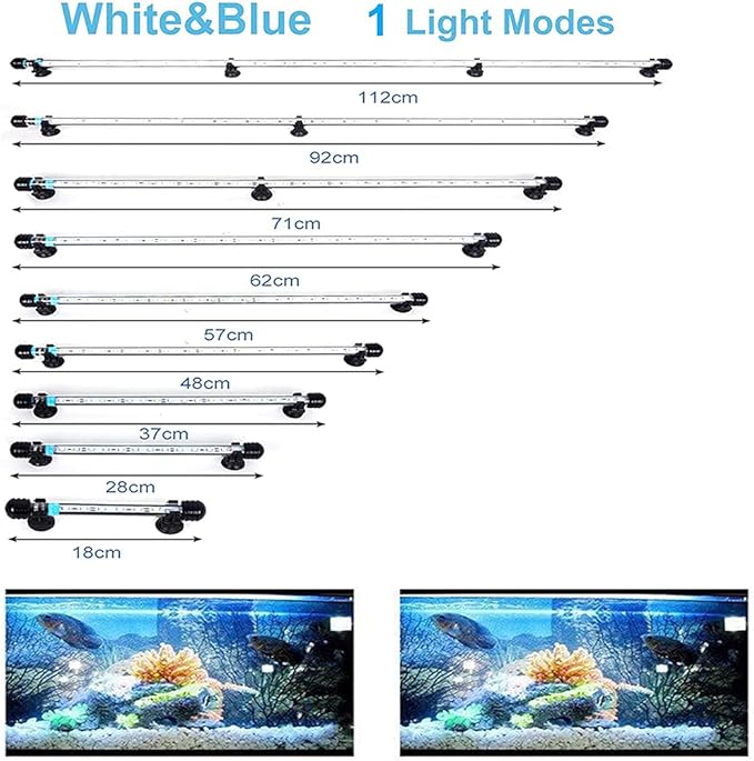 LED Aquarium Light, 7-44 Inch Waterproof Fish Light White with Blue, RGB Underwater Lamp Submersible LED Light for Fish Tank