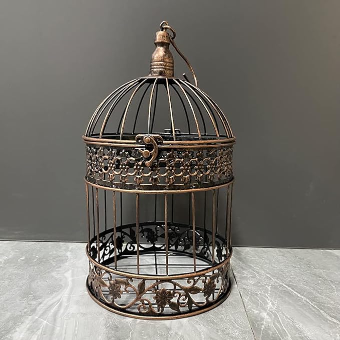 Round Birdcages Vintage Decorative Iron Bird cage Wedding Decor Flower cage Decor Props Hanging Flower Frame Bird cage decorCenterpieces Small Birds Wedding Party Indoor Ourdoor Decoration (Bronze)