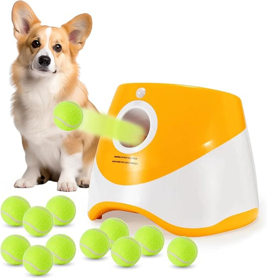 Automatic Dog Ball Launcher - Dog Fetch Machine for Small Sized Dogs,3 Launch Distances, Ball Launcher for Dogs with 12 Balls, Rechargeable Ball Thrower for Dogs (Orange)