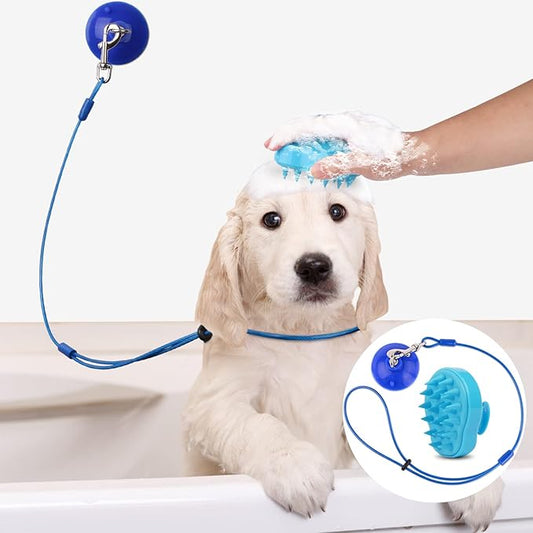 Petbobi Adjustable Dog Bath Tether, Dog Bathing Leash with Heavy Suction Cup and Soft Bath Brush, Dog Grooming Tub Restraint Perfect for Shower, Blowing, Trimming and Brushing Your Pet with Ease