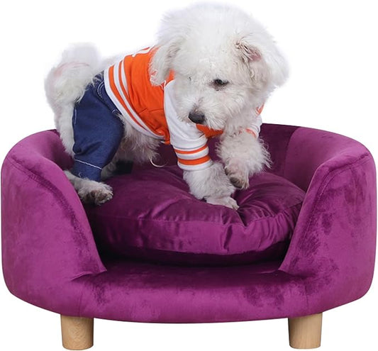 Dog Sofas and Chairs for Small Pet/Dog Sofa Chair with Soft Velvet Fabric / /Wooden Frame Cat Sofa Chair/Dog Sofa Bed with Washable Cushion for Small Dog Rest Using (purple)