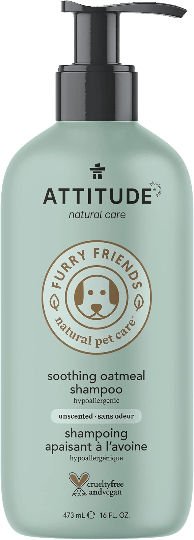 ATTITUDE Soothing Shampoo for Cat & Dog, Vegan and Cruelty-Free, Unscented, 16 Fl Oz