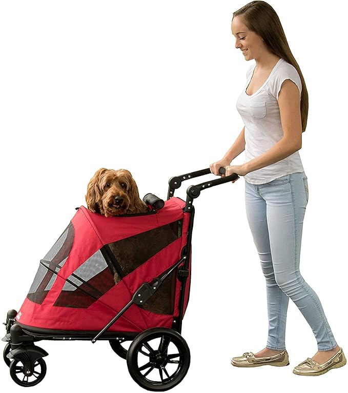 Pet Gear NO-Zip Pet Stroller with Dual Entry, Push Button Zipperless Entry for Single or Multiple Dogs/Cats, Pet Can Easily Walk in/Out, No Need to Lift Pet, Gel-Filled Tires, 1 Model, 4 Colors